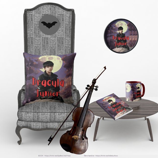 Horloge junior Dracula (DJ Clock, Throw Pillow, Mug & Book by Quilled Ink Press & Adiela Akoo. Browse our store for more)