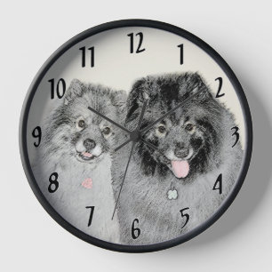 Horloge Keeshond Maman et Son Peinture - Art Chien origina