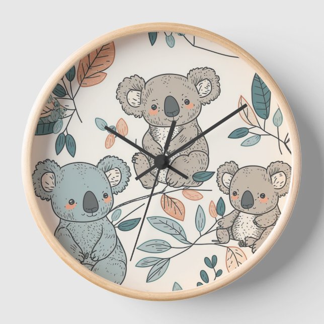 Horloge Koalas dans la crèche en fleurs (Recto)