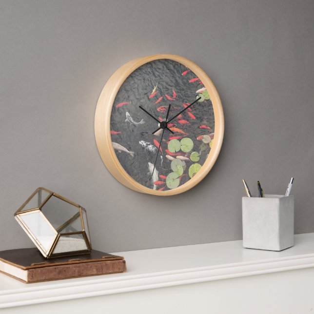 Horloge Koi Pond en oranges et verts (Bureau)