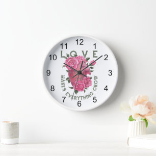 Horloge L'amour fait grandir tout Art de cœur de rose