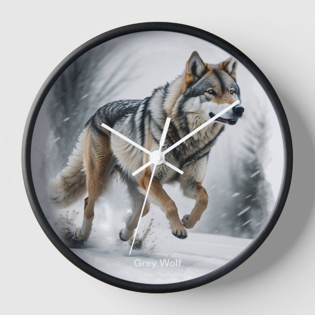Horloge L'art animal du loup gris (Recto)