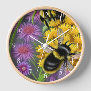 Horloge Les abeilles dans une prairie à fleurs