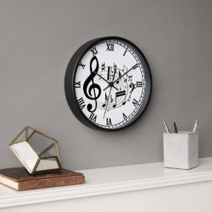 Horloge Les notes musicales noires dans le concepteur