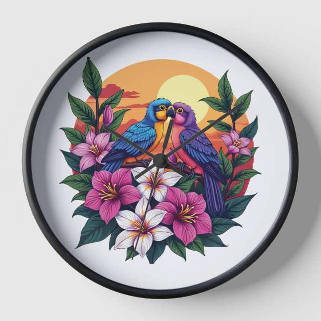 Horloge Les tourterelles vibrantes au coucher du soleil av (Recto)