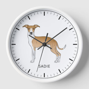 Horloge Lévrier Italien Fauve Et Blanc Avec Texte Personna