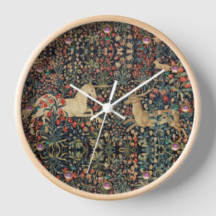 Horloge LICORNE ET CERF, FLEURS, ANIMAUX DE LA FORÊT  Flor