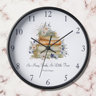 Horloge Livres Anciens Fleurs Beige Bleu Citation Personna