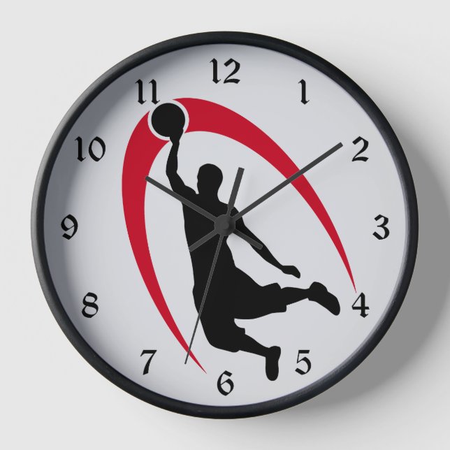 Horloge Logo de basket-ball rouge noir (Recto)