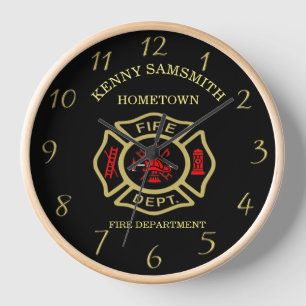 Horloge Logo du service d'incendie Badge noir et or