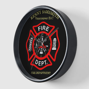 Horloge Logo du service d'incendie Badge noir et rouge