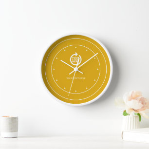 Horloge Logo Personnalisé Blanc Jaune