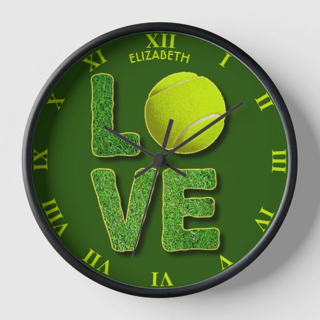 Horloge Love Tennis Yellow Ball Green Grass Lettres (Recto)