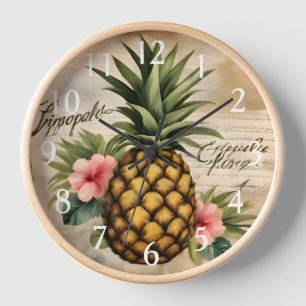 Horloge Magnifique Art de l'Ananas Calligraphié Rustique V