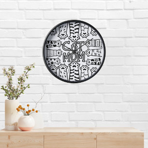 Horloge Maman de chat noir et blanc