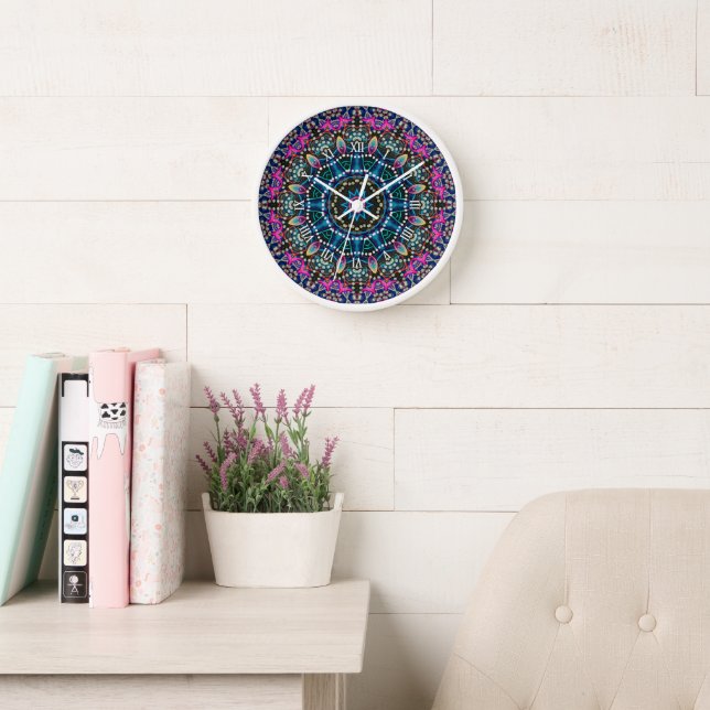 Horloge Mandala de la fête des champignons de Neon super (Salle de lecture)