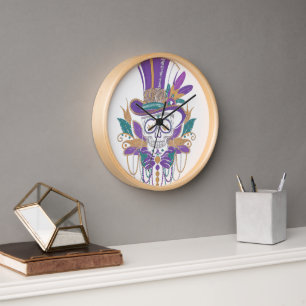 Horloge Mardi Gras Costume sucre crâne fête carnaval