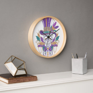 Horloge Mardi Gras Costume sucre crâne fête carnaval