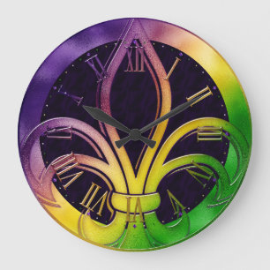 Horloge Mardi Gras, Fleur de Lis colorée