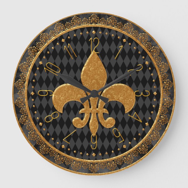 Horloge Mardi Gras, Fleur de Lis Dorée Grande Horl (Recto)