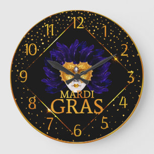 Horloge Mardi Gras, Masque Mardi Gras En Plumes Bl