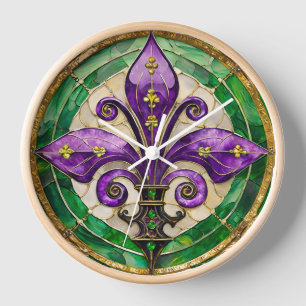 Horloge Mardi Gras Vitrail Fleur de lis