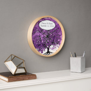Horloge Mariage de feuille de coeur pourpre de forêt