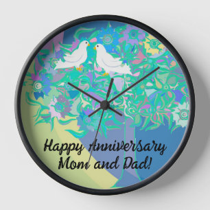 Horloge Mariage de l'anniversaire de deux colombes