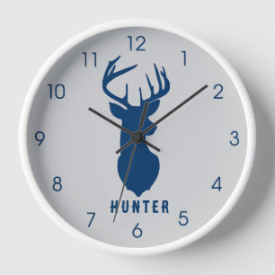 Horloge Marine Blue Deer Buck Grey Boys Hunter Wall