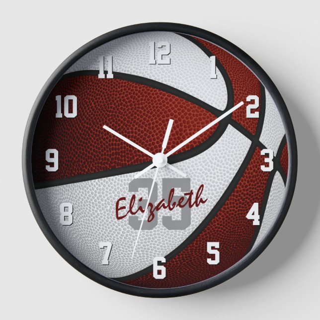 Horloge maroon white girls boys basket personalized (Recto)