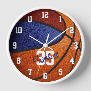 Horloge marron bleu basket-ball avec filles nom garçons