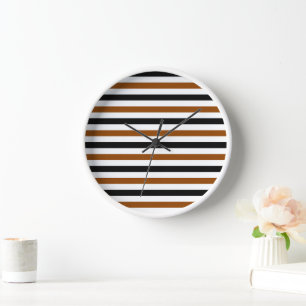 Horloge Marron Noir et blanc motif rayures