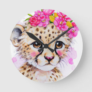 Horloge maternelle Bébé Cheetah avec Couronne rose