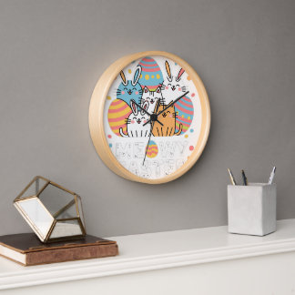 Horloge Meowy Bunny Cats de Pâques Animaux de printemps An