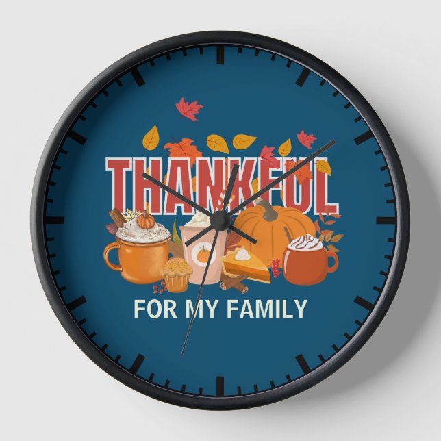 Horloge MERCI POUR MA FAMILLE Citrouille Thanksgiving (Recto)