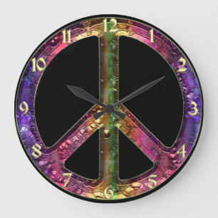 Horloge métallique de signe de paix d'arc-en-ciel