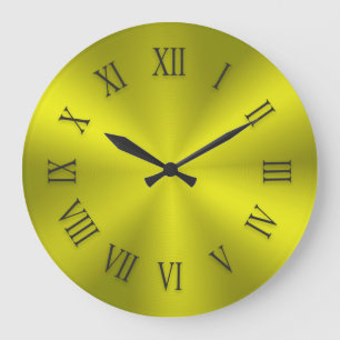Horloge métallique en or jaune avec chiffres romai