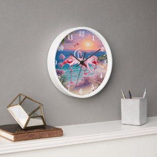Horloge mignon flamants roses de plage