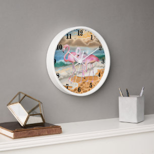 Horloge mignon flamants roses de plage