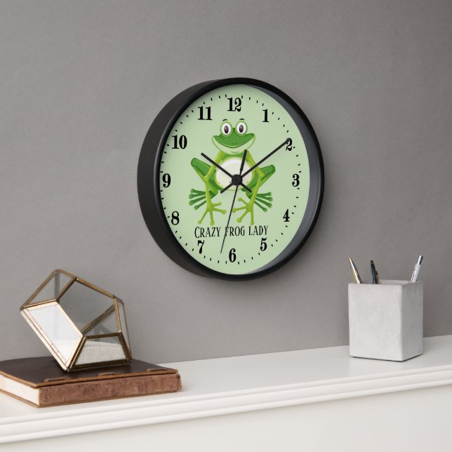 Horloge mignonne dame de grenouille folle ajouter du texte (Bureau)