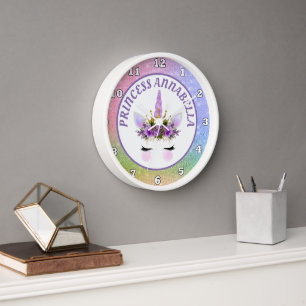 Horloge mignonne princesse licorne ajouter nom décoration 