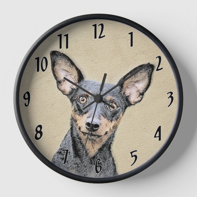 Horloge Miniature Pinscher Peinture mignonne Chien Art ori (Recto)