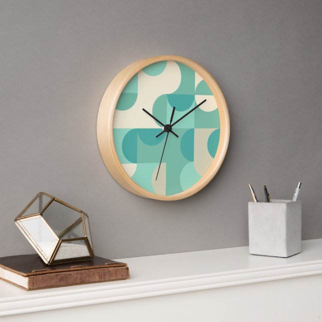 Horloge Mint Seafoam Turquoise Blue Green Retro Art Motif (Bureau)