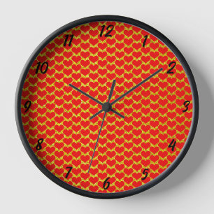 Horloge Modèles de cœur rouge Gold Glitter Saint-Valentin 