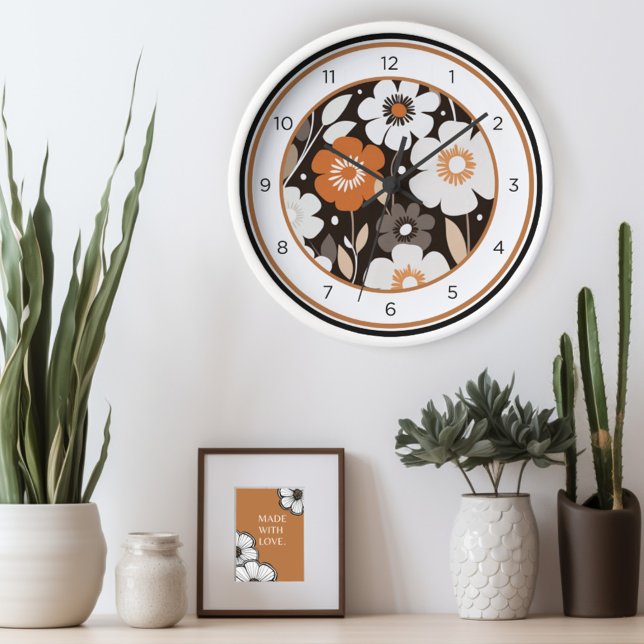 Horloge Moderne Florale Du Milieu Du Siècle (Tick-tock in style! Indulge in the beauty of our Floral Retro Mid Century wall clock.)