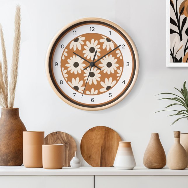 Horloge Moderne Florale Du Milieu Du Siècle (Tick-tock in style! Indulge in the beauty of our Floral Retro Mid Century wall clock.)