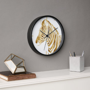 Horloge Moderne or blanc Zèbre animal Safari Design animal