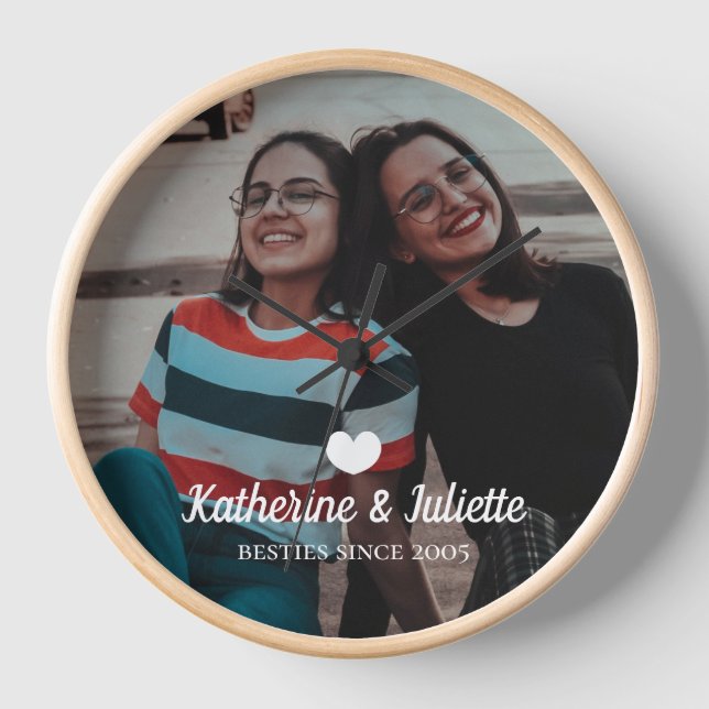 Horloge Moderne White Heart Meilleur Ami Photo (Recto)