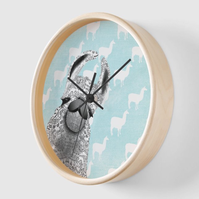 Horloge Moma Llama avec Motif Cloud Llama blanc (Angle)