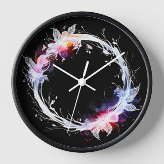 Horloge Monogramme Bleu Blanc Rose Floral Wreath